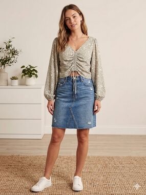 Cottagecore Boho Festival Ready Floral Ruched Long-Sleeve Blouse In Sage Green M
